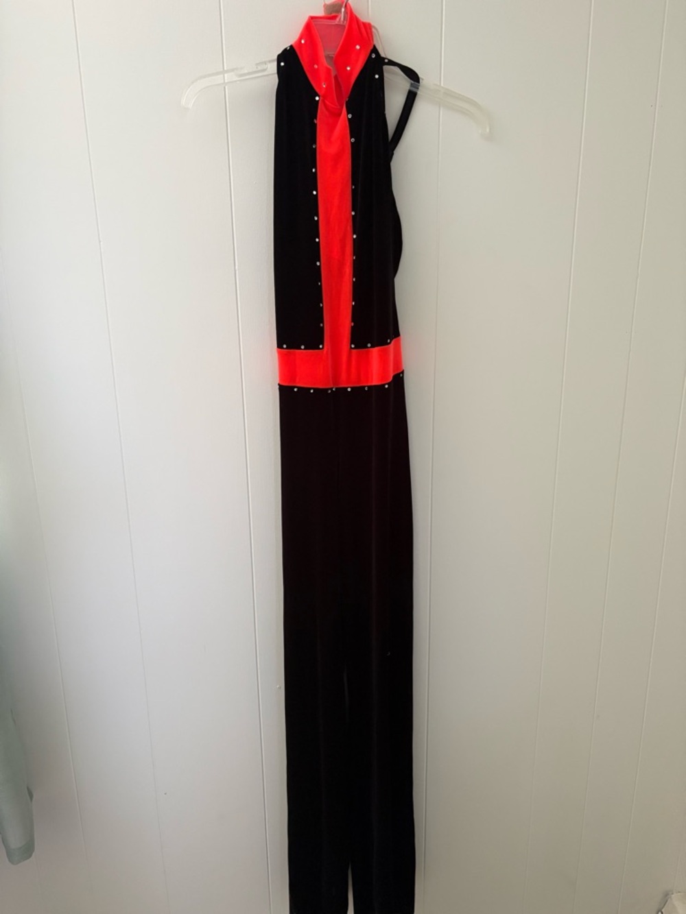 Sleeveless Black Jumpsuit with orange Accent